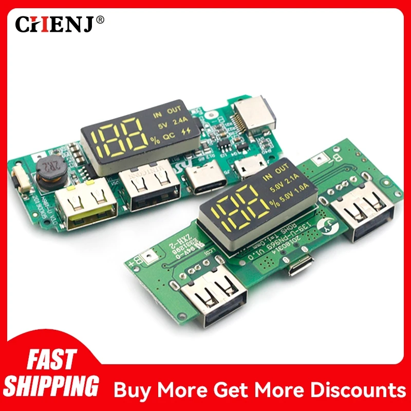 LED Dual USB 5V 2.4A Micro/Type-C USB Mobile Power Bank 18650 Charging Module Lithium Battery Charger Board Circuit Protection