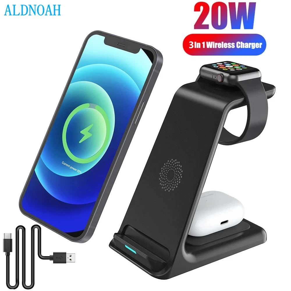 

20W Wireless Charger Stand For iPhone 14 13 12 11 XR Apple Watch 3 In 1 Qi Fast Charging Dock Station for Airpods Pro IWatch 7 6