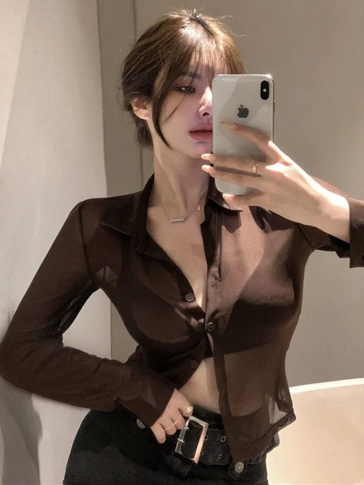 Camisole Shirt Sets Women Design Sexy Chic Summer All-match Ladies Slim Turn-down Collar Elegant Sun-proof Ulzzang Daily Mature