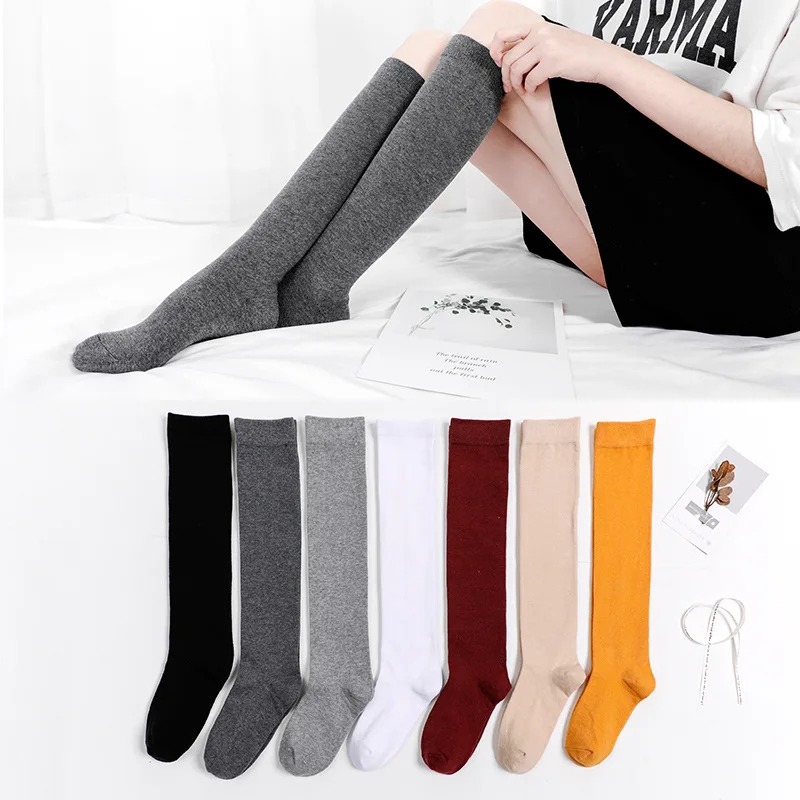 Harajuku-calcetines largos de algodón para mujer, medias gruesas y cálidas de estilo Retro e informal, para regalo, color blanco, negro, amarillo,