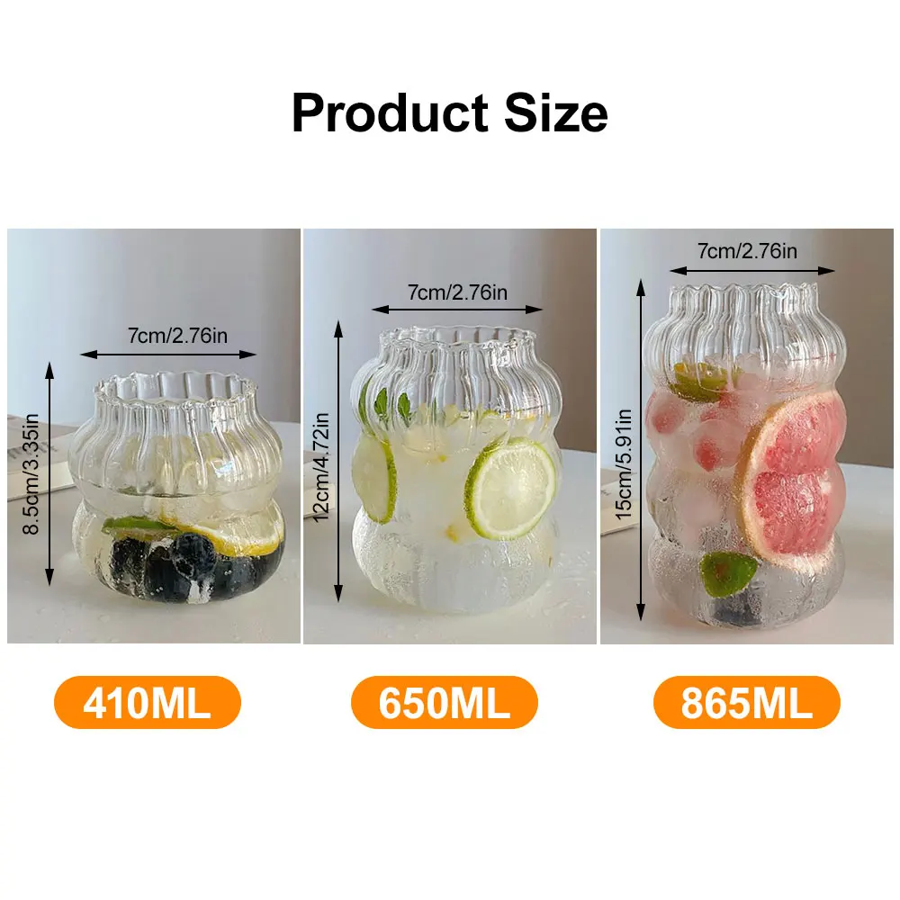 Korea Ins Style Coffee Cups Large Capacity Heat-resistant Glass Juice Cups Water Cups Beverage Cups Tea Cups 410/650/865ml