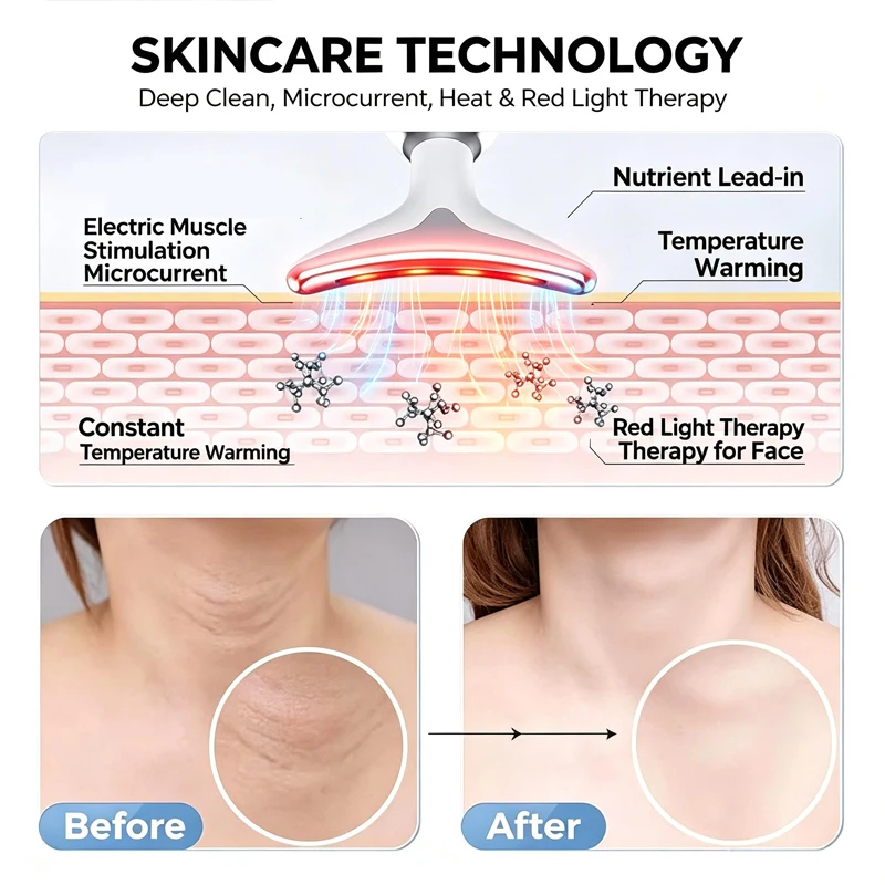Portable 7 Colors LED Light Therapy Face Neck Massager 3 Gears Adjustable Gentle Vibration Anti Wrinkle Skin Tightening Lifting