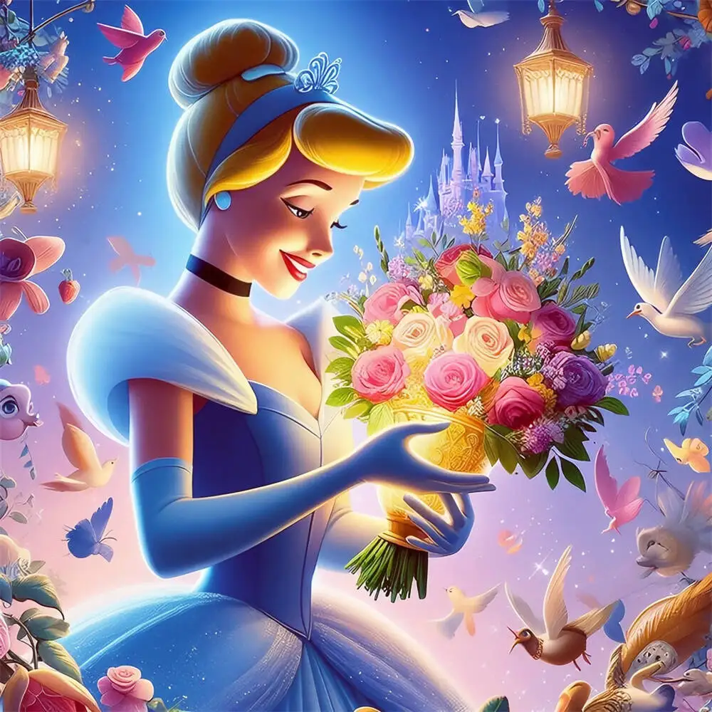 ديزني الماس التطريز سندريلا الأميرة DIY كامل مربع جولة الماس اللوحة شخصية كرتونية فسيفساء زهرة الطفل هدية