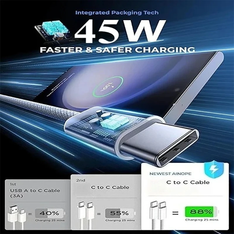PD 45W  Type C to Type C Charging Cable Fast Charging Cable Type C For iPhone 16 15 Pro Xiaomi Samsung Huawei OPPO Type C Cable