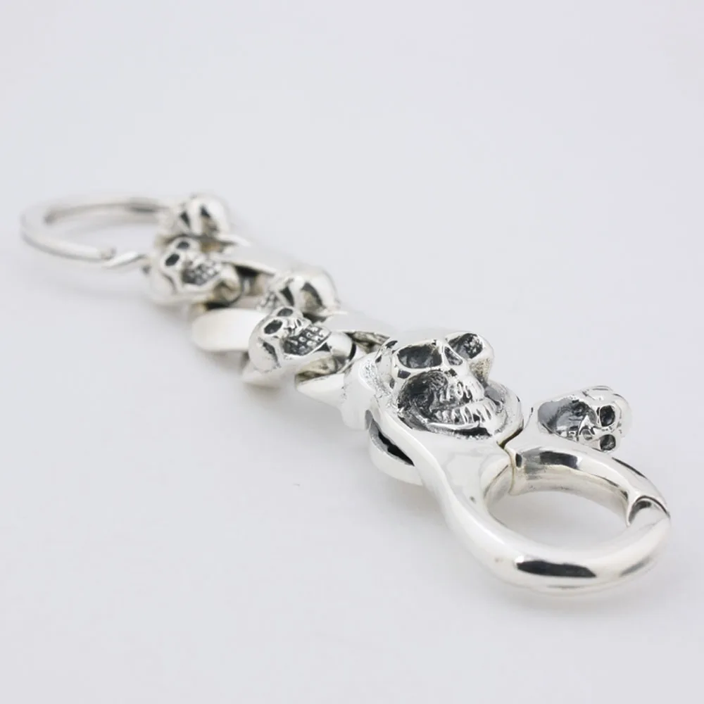 925 Sterling Silver Skull Bone Belt Clip KeyRing Biker Keychain Punk DIY Accessory 8J002