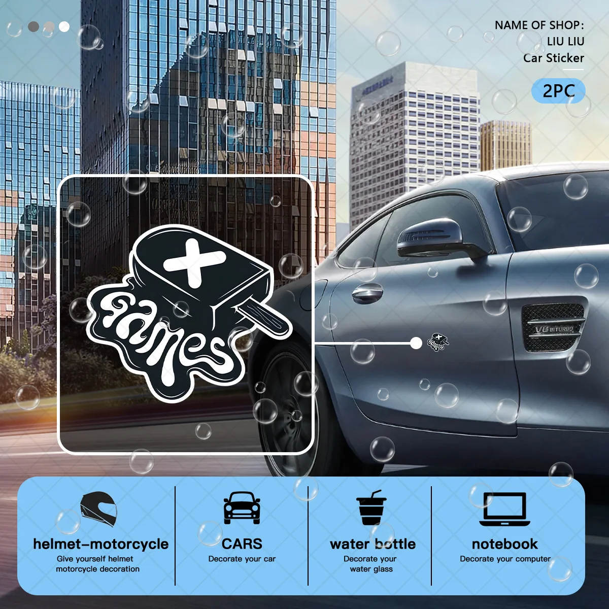 

2Pcs Game Ice Cream X Design Waterproof Vinyl Stickers for Car Motorcycle Helmet Laptop