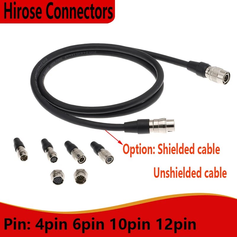 Hirose connector HR10A 4 6 10 12 pin male female shielded cable Basler GIGE AVT industrial Sony CCD camera lens trigger