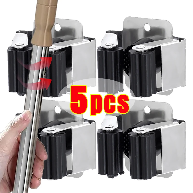 

Multi-Purpose Mop Storage Hooks Wall Mounted Punching Type Mop Broom Organizer Holder Rack With Screws Kitchen Bathroom Supplies