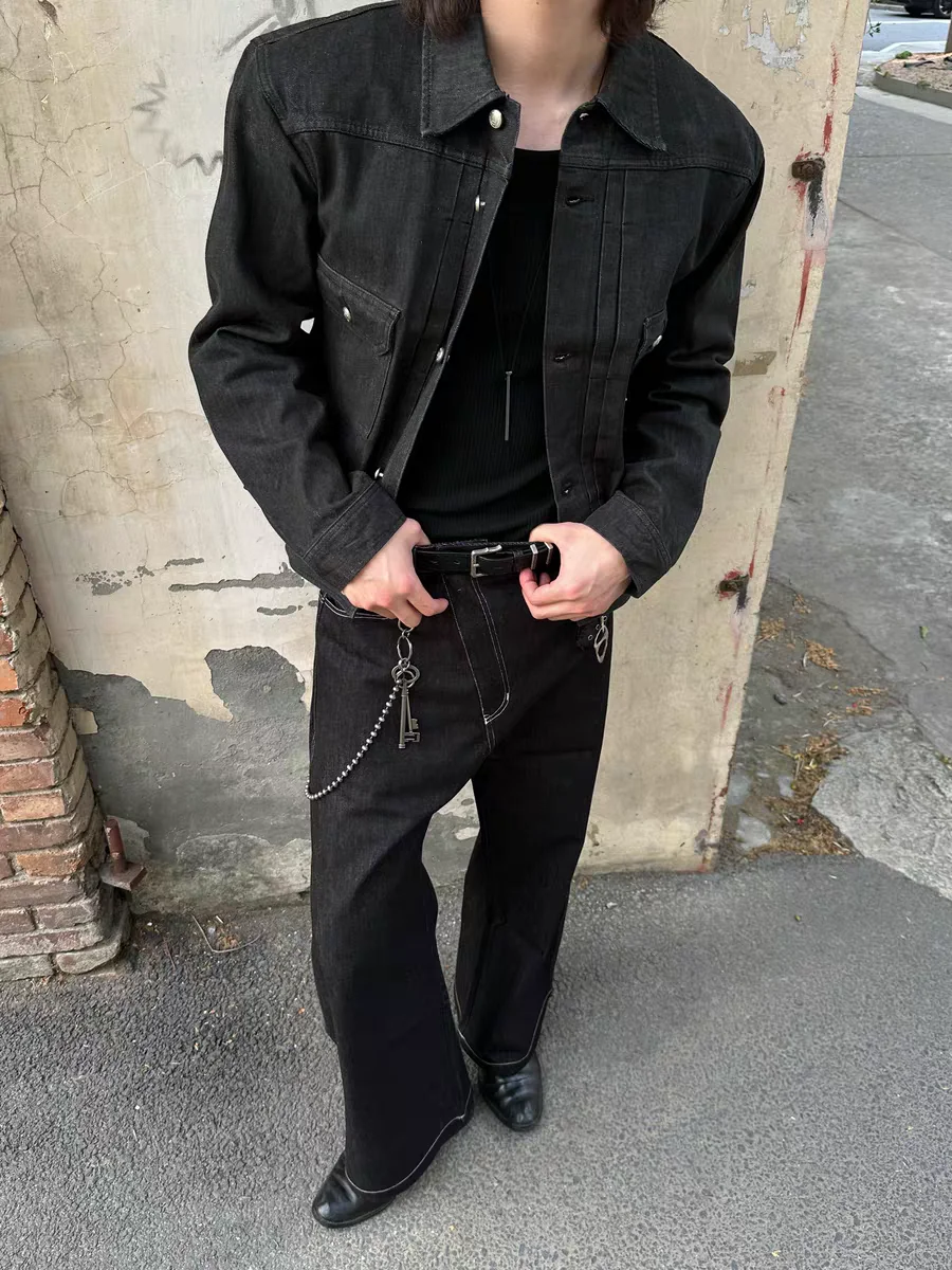 

Оригинальные джинсы с наклонными пуговицами в американском стиле ретро, свободные повседневные мужские джинсы, повседневные прямые джинсы