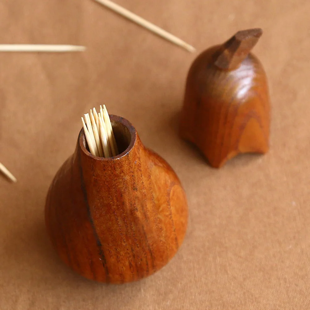 

1Pcs Eggplant Shape Toothpick Carrier Case Wooden Box Holder Shake Style Lid Protection Dust Resistant Compact Storage Tabletop