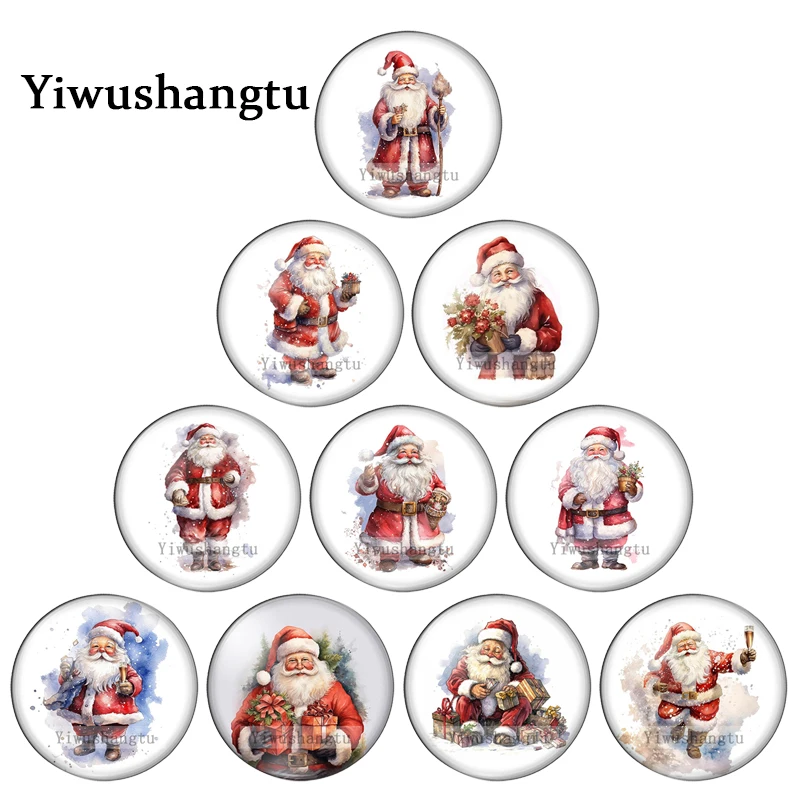 Christmas Cartoon kindly Santa Claus Gift Paintings 8mm/12mm/20mm/25mm Round photo glass cabochon demo flat back Making findings