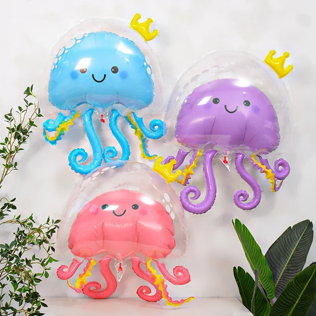 73*93cm Jellyfish Aluminum Film Balloon Under The Sea Cartoon Double Layered Jellyfish Octopus Balloons Kid Birthday Party Decor