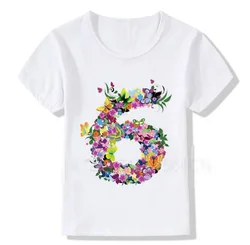 Children Summer Flower Butterfly 1-9 Birthday Number Print T Shirt Boy T-shirts Boy&Girl Funny Gift Short - Sleeved T-ShirtTops