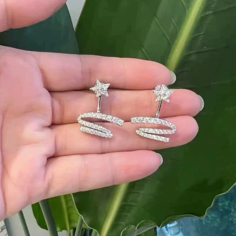 Silver minimalist starlight ribbon earrings for women, cute and detachable fashionable jewelry, sparkling accessories, simple an