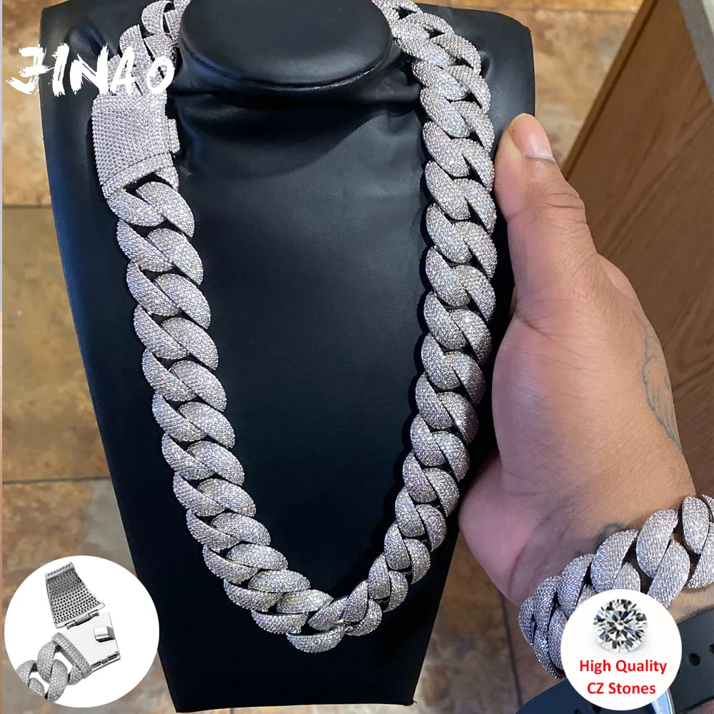 JINAO New Hip Hop Top Quality 24MM Heavy Cuban Bracelet Full iced Out 5A CZ stone Luxury Chain link for man gift