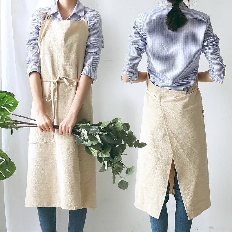 Japanese Minimalist Apron Linen Cotton Grand Countryside Kitchen Baking Flower Shop Coffee Work Clothes Apron