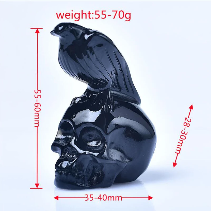 Natuarl Crystal Obsidian Bird Skull Figurine Hand Carved Quartz Healing Crystal Craft Home Furnishing FengShui Halloween Gift1p