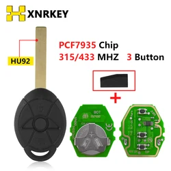 XNRKEY 3 pulsanti EWS chiave a distanza per auto ID44 Chip 315/433Mhz con lama non tagliata per BMW Mini Cooper S R50 R53