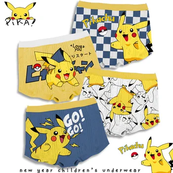Pikachu Boys Cotton Underwear Set 2 4-Piece Set Pikachu Boys' Underwear Pure Cotton Children'S Flat Corner Pants Summer Thin Spring Cartoon Cute Shorts 2