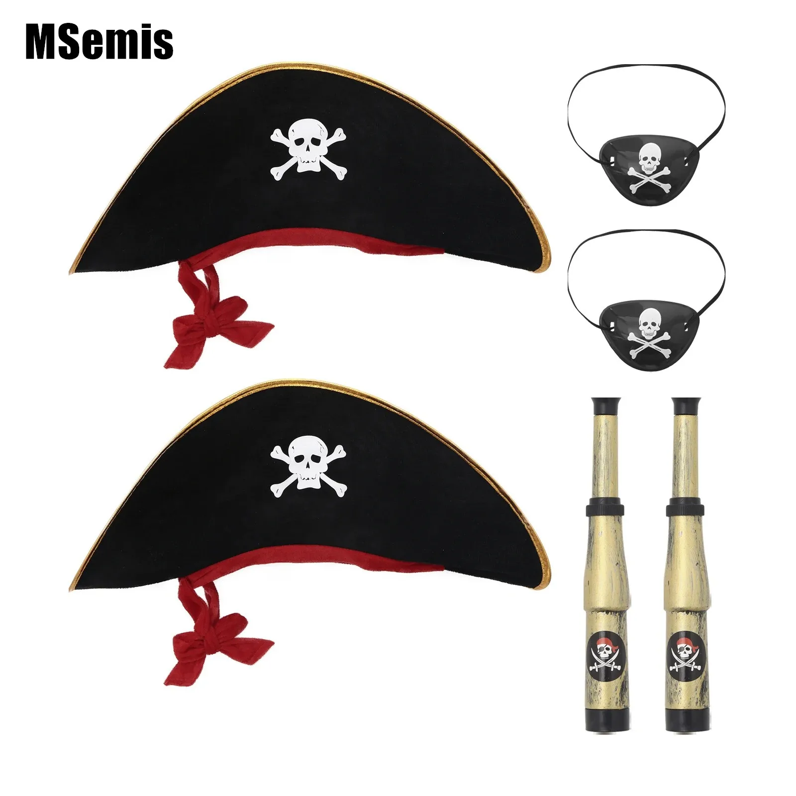 4 Stks/partij Pirate Patch Met Schedel Kompas Piraat Speelgoed Blinddoek Oorbel Set Kids Pirate Captain Cosplay Halloween Thema Party Hoed