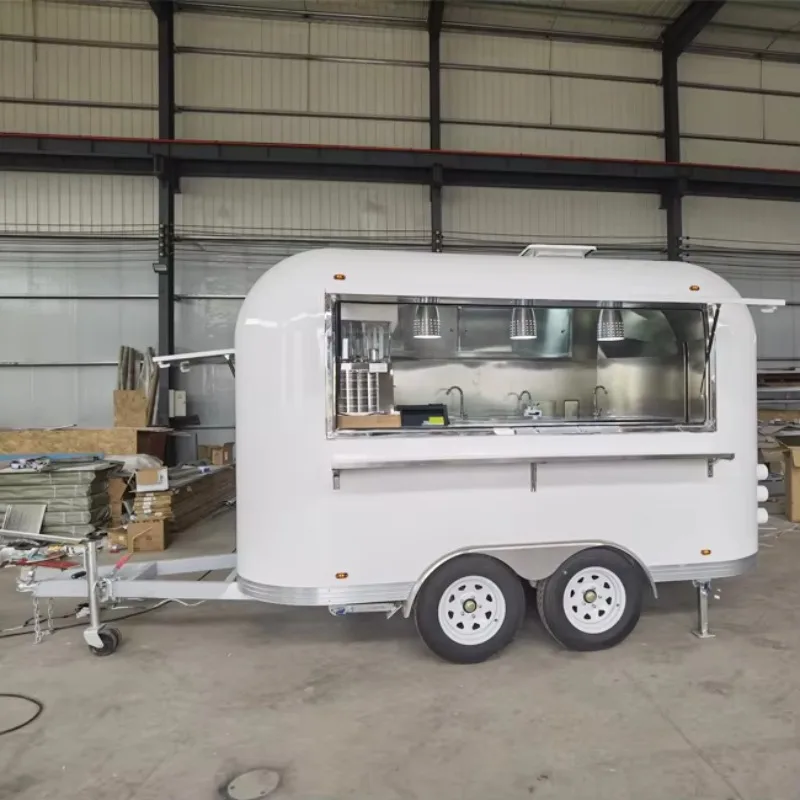 12FT 350cm Air Stream Food Trailer Stainless Steel Hot Dog Catering Cart Mobile Food Vending Trucks With Ce Certification