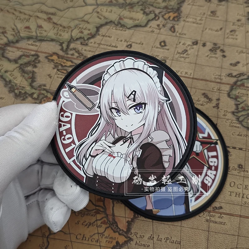 1 Pair Girls Frontline 9A-91 Tactical Morale Anime Hook&Loop Patches for Clothing PVC Gun Girl Military Armband Backpack Badges