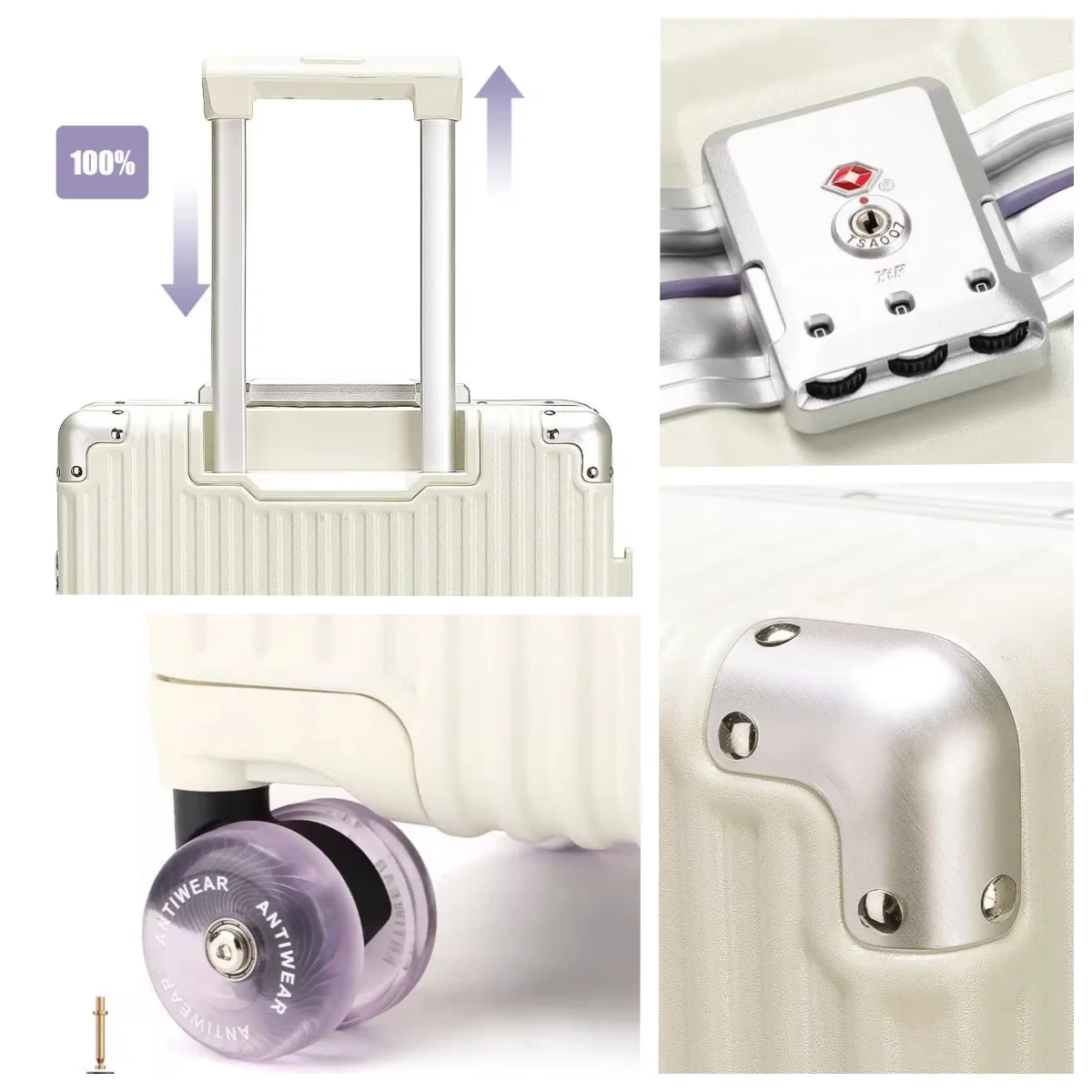 Koper Bingkai Aluminium dengan Warna-warni Diam Roda Pemintal Kunci TSA Tas Troli Perjalanan 20 "Bagasi Bergulir Berkualitas Tinggi