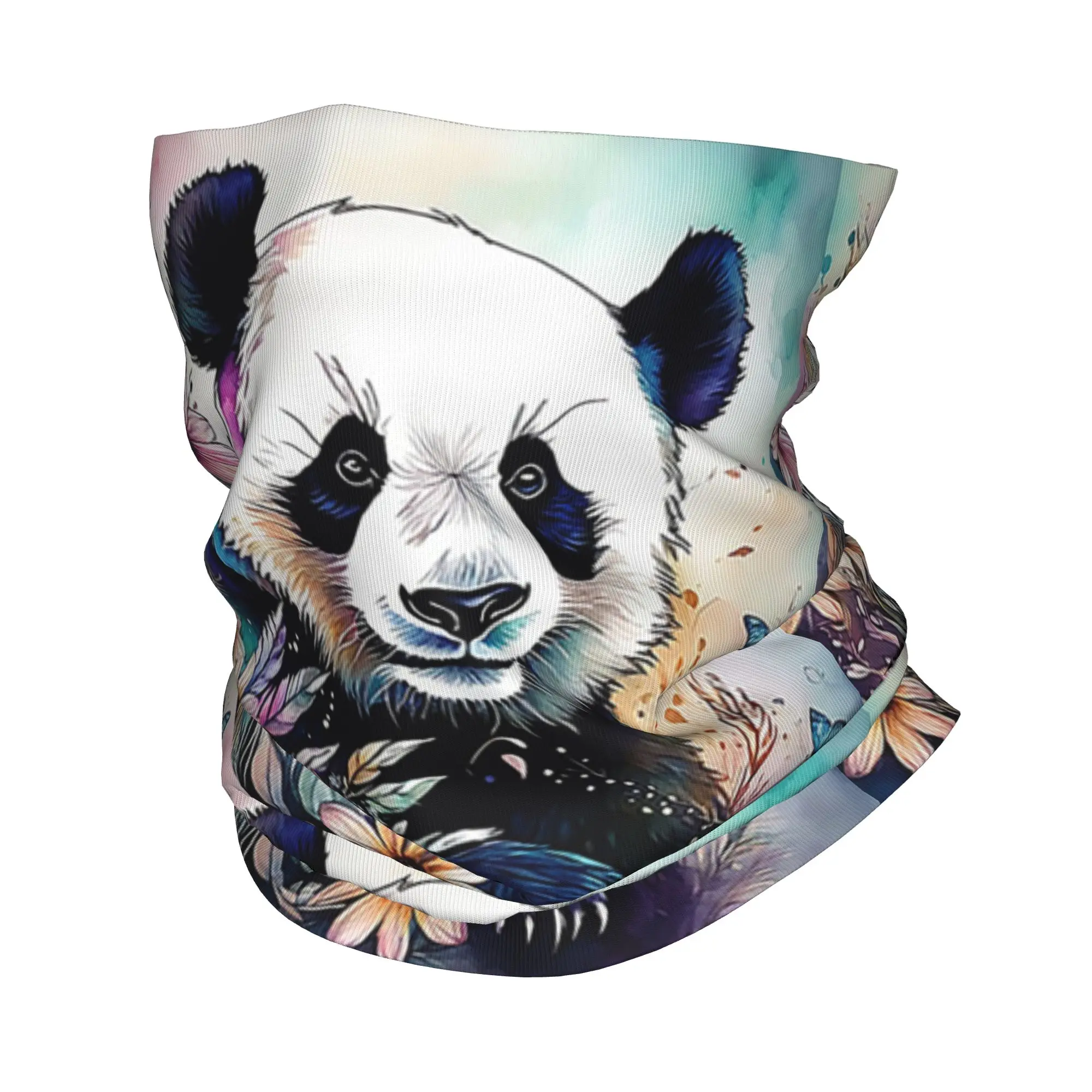 

Watercolor Panda Bear With Flowers and Butterflies Bandana Neck Cover Printed Wrap Scarf Warm Headwear Cycling For Men Women