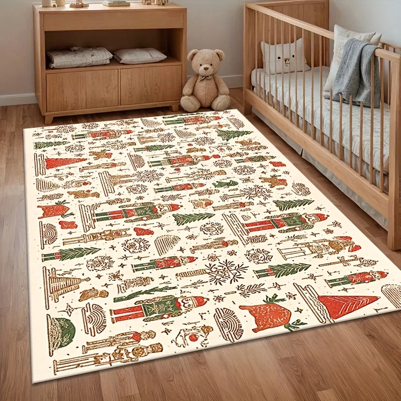 1pc 2D Flat Christmas Cartoon Pattern Area Rug, for Living Room, Home & Room Decor, Holiday Decoration