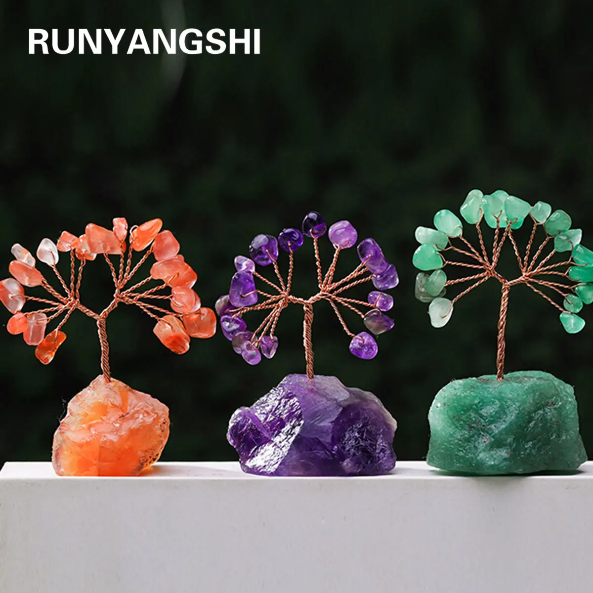 1PC Natural Gemstone Crystal Lucky Tree irregular  Raw Stone Base Home Office Desk Living Room Crystal Decor