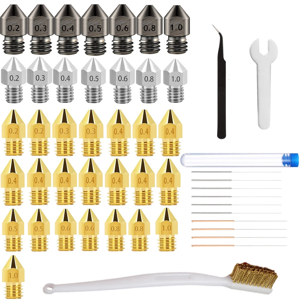 

49PCS/Lot Mixed 1.75mm MK8 Brass Hardened Stainless Steel Nozzle Extruder For Anet A8 A8Plus Ender 3 3S Pro V2 CR10 3D Printer