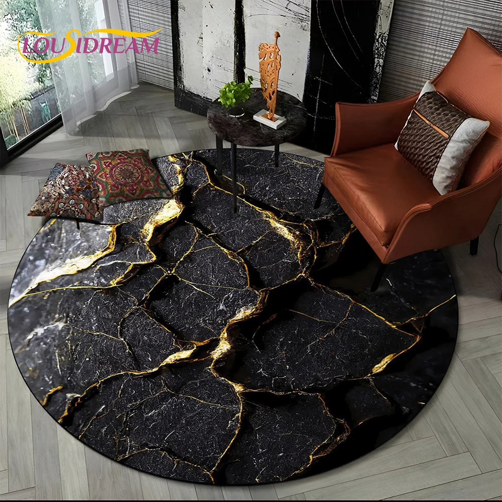 3D Colour Luxurious Marble Green Blue Gold Round Carpet Rug for Living Room Bedroom Child Chair Decor,Pet Area Rug Non-slip Mat