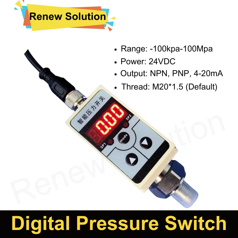 Digital Pressure Control Switch PNP NPN Relay Sensor Display Stainless Steel Intelligent Pressure Controller