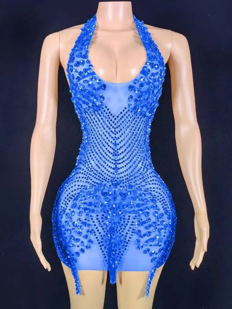 

High Quality Hot Stamping Sexy Neck Hanging Elastic Hip Bag Skirt 2024 New Fashionable Custom Women'S Clothing