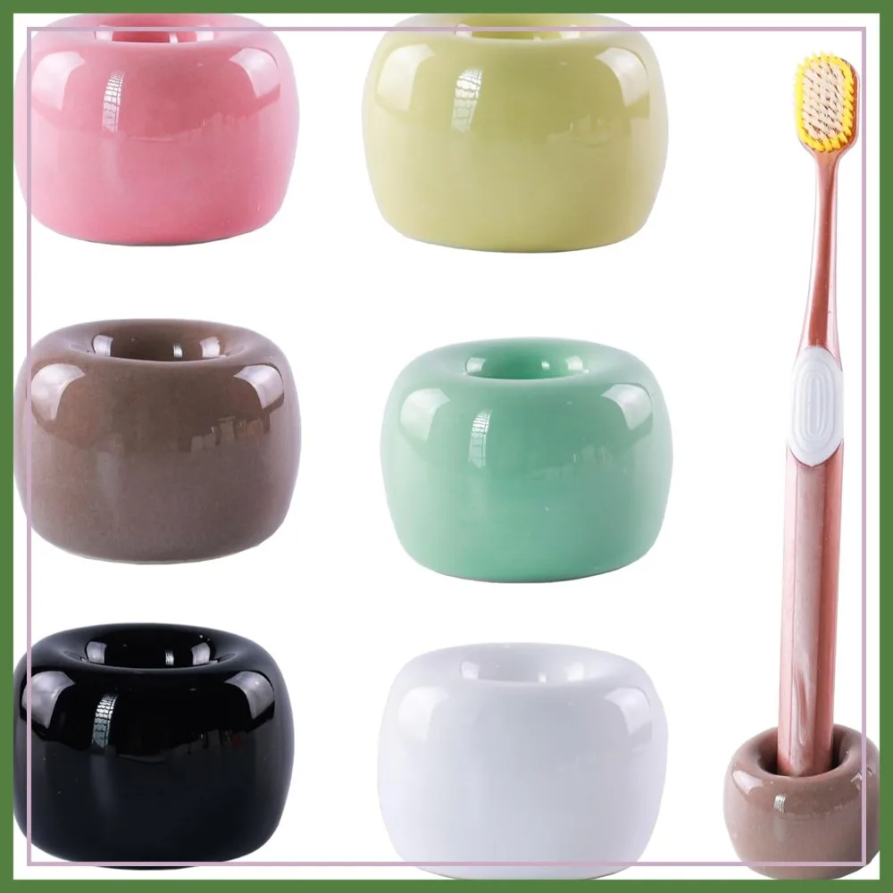 

Set of 6 Mini Ceramic Toothbrush Holders, Small Ring, Compact for Bathroom Vanity