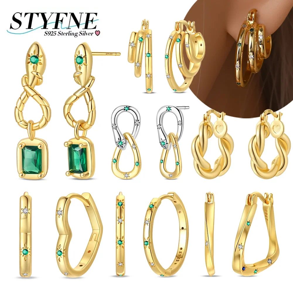 

S925 Silver Snake Series Charming Earrings Green Zircon for Women's Gold Earring Shiny Zircon Jewelry Anniversary Fine Gifts