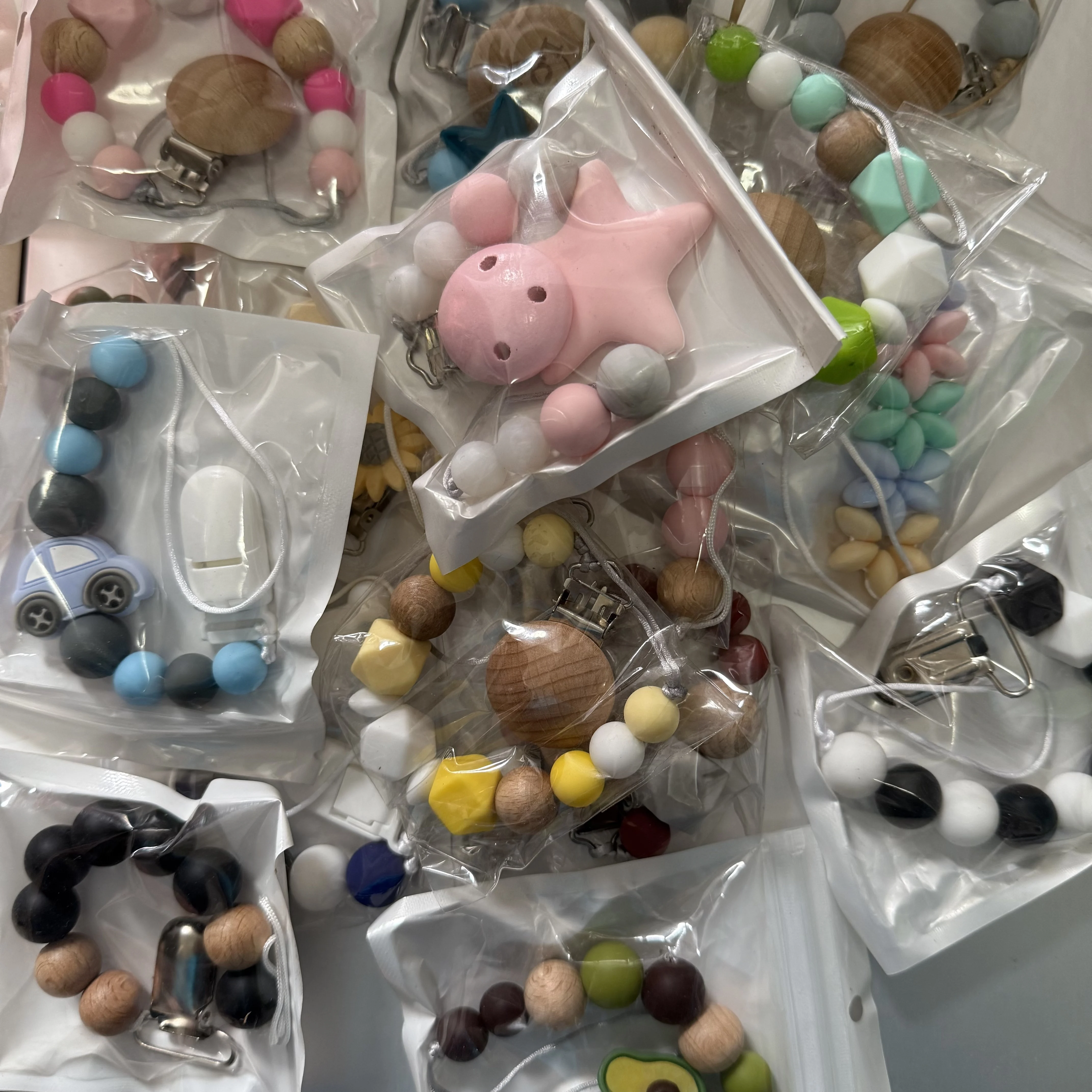 

10Pcs Bulk Baby Pacifier Clips Chain Mixed Colors Silicone Teether Dummy Leash Anti-Lost Holder for Infants Toddlers (Wholesale)