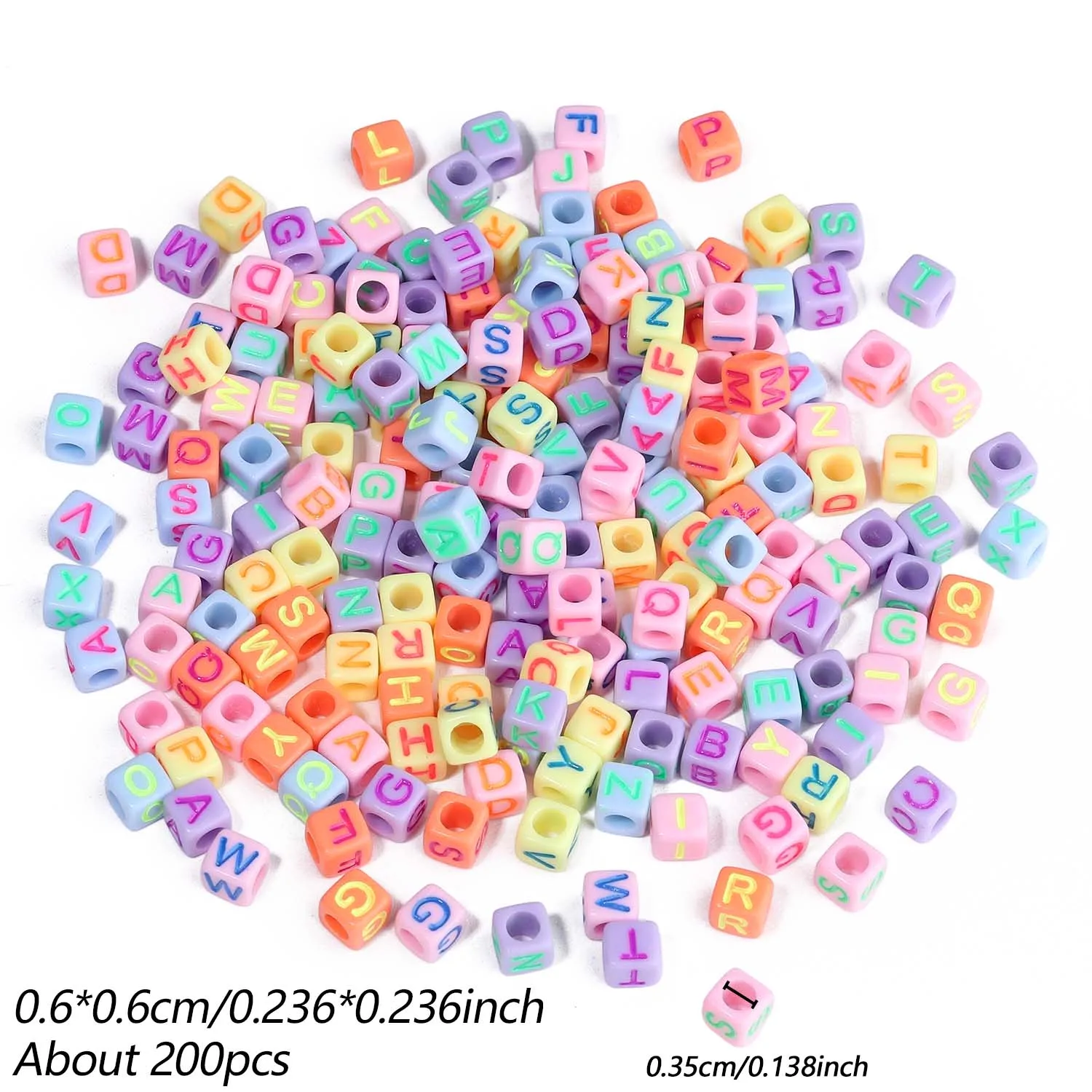 200 Stück 6mm mehrfarbige Acryl-Alphabet-Würfel-Abstandshalterperlen für Armbänder, Halsketten, Ohrringe, DIY-Schmuckherstellung, Bastelbedarf – Detail 6