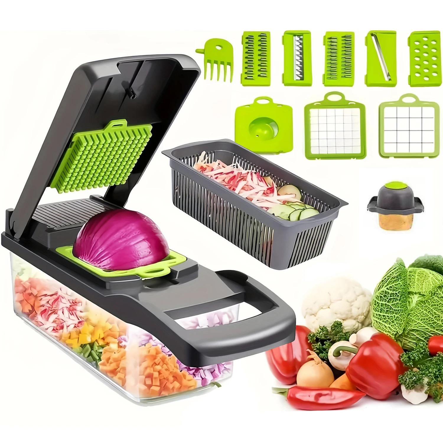 

Multifunctional Household Kitchen Gadgets: Manual Vegetable Chopper, Fruit Slicer, Food Grater, Container Cutter, Onion Mincer,