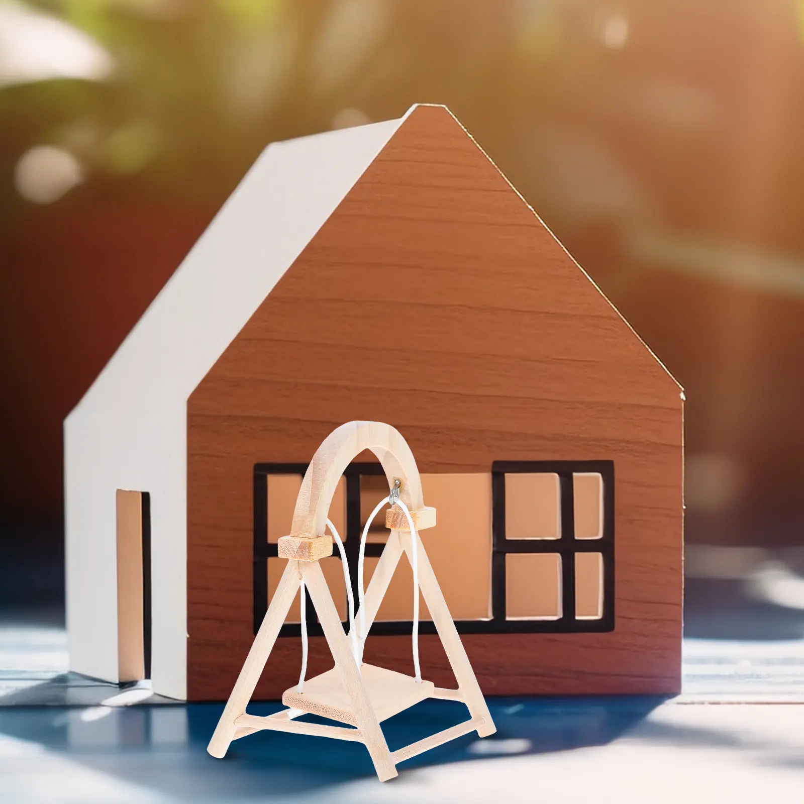 

Wooden Miniature Dollhouse Garden Swing for Micro Landscape Decor Mini Furniture Home Ornament Photography Prop Desktop Decor