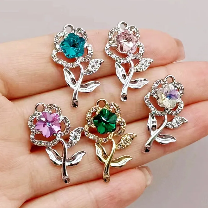 10pcs 17*27mm Exquisite Crystal Flowers Charms for Dangle Earrings Bracelet Necklace Pendants DIY Jewelry Making Accessories