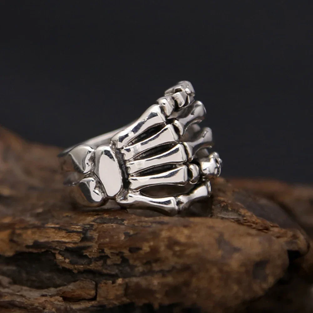Women's S925 Skeleton Hand Gothic Open Skull Ring