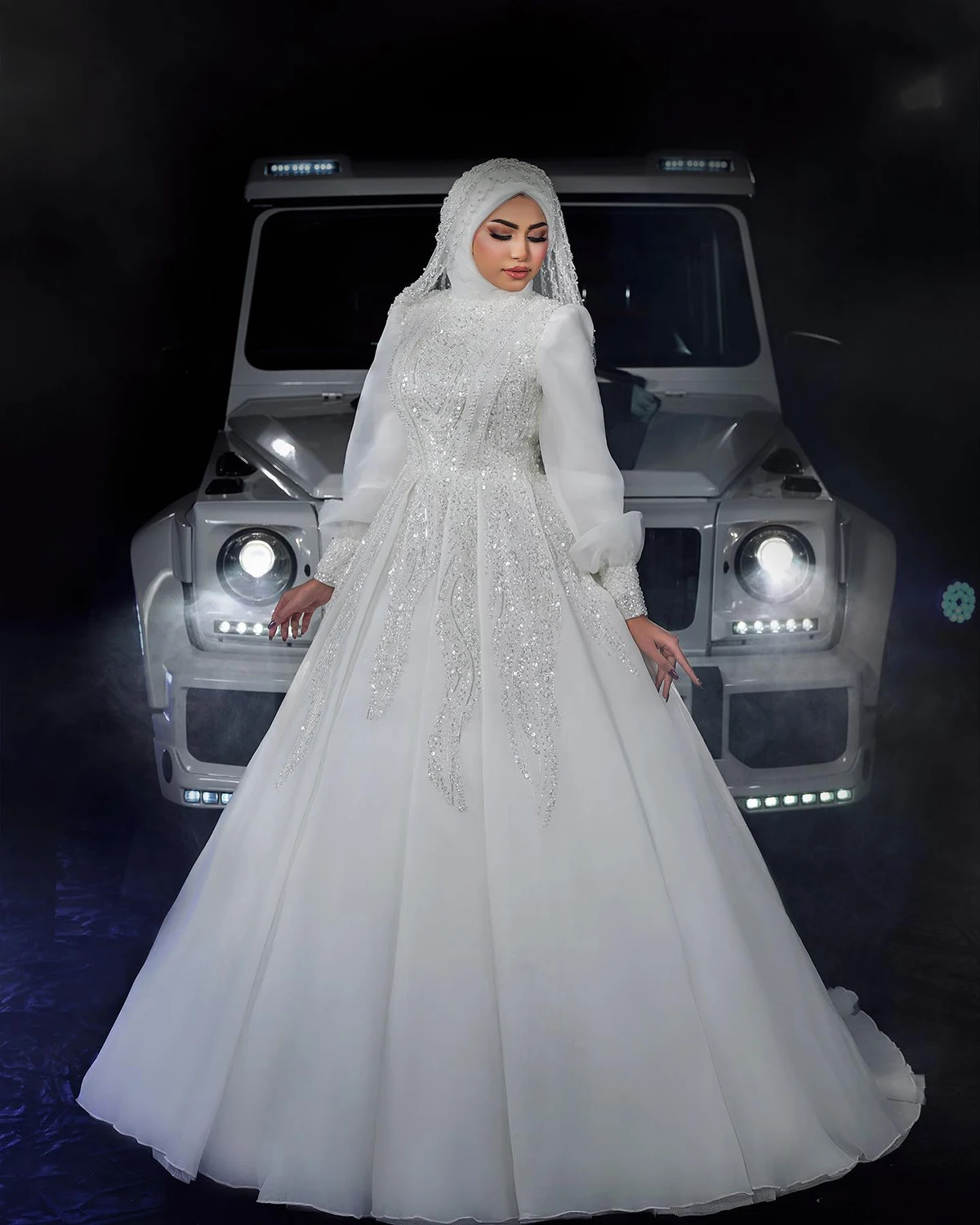 Muslimische Brautkleider Pailletten High Neck Meerjungfrau Langarm Brautkleider für Frauen Vestido eine Linie Bräute Kleid