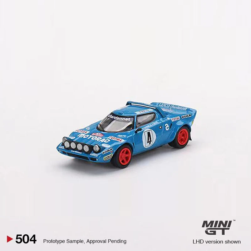 MINI GT 1:64 Model Car Stratos HF 1979 Rally MonteCarlo Winner #4 Alloy Sport Vehicle# 504 LHD Blue