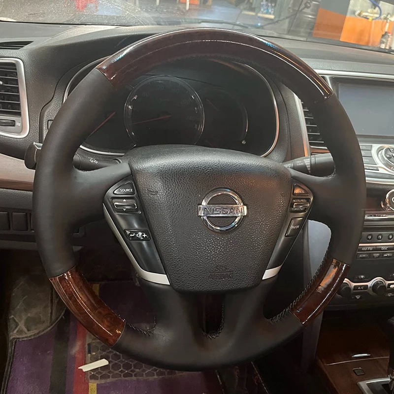 

Для Nissan Teana 2008-2012 Murano 2009-2014 ручная прошивка нескользящая натуральная кожа персиковое дерево зерно автомобильный чехол на руль