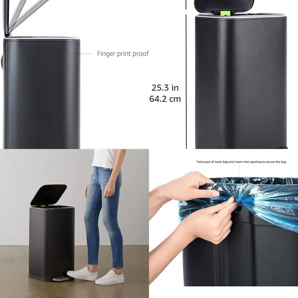 

Soft-Close Pedal 32L Black Metal Trash Bin, 14x14x25.3