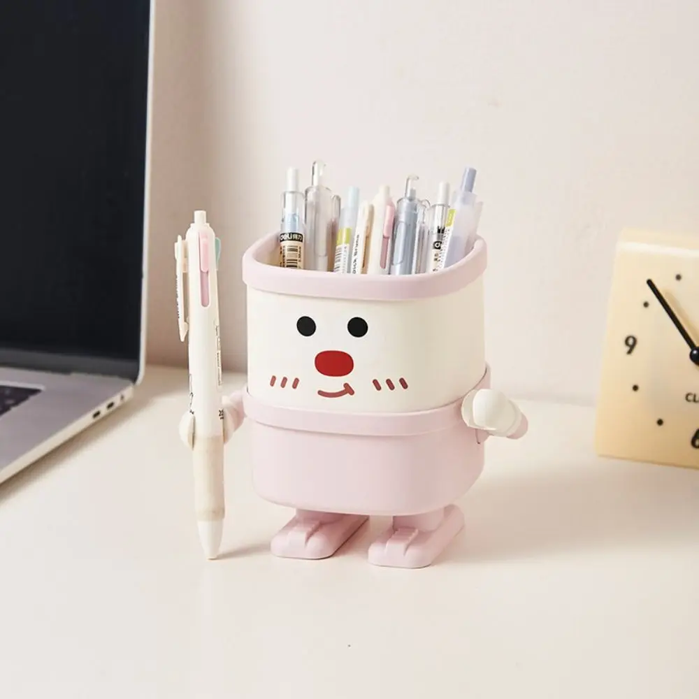 Cute Cartoon Pen Holder with Hook Dustproof Desktop Storage Box Creative Multipurpose Makeup Brush Organizer
