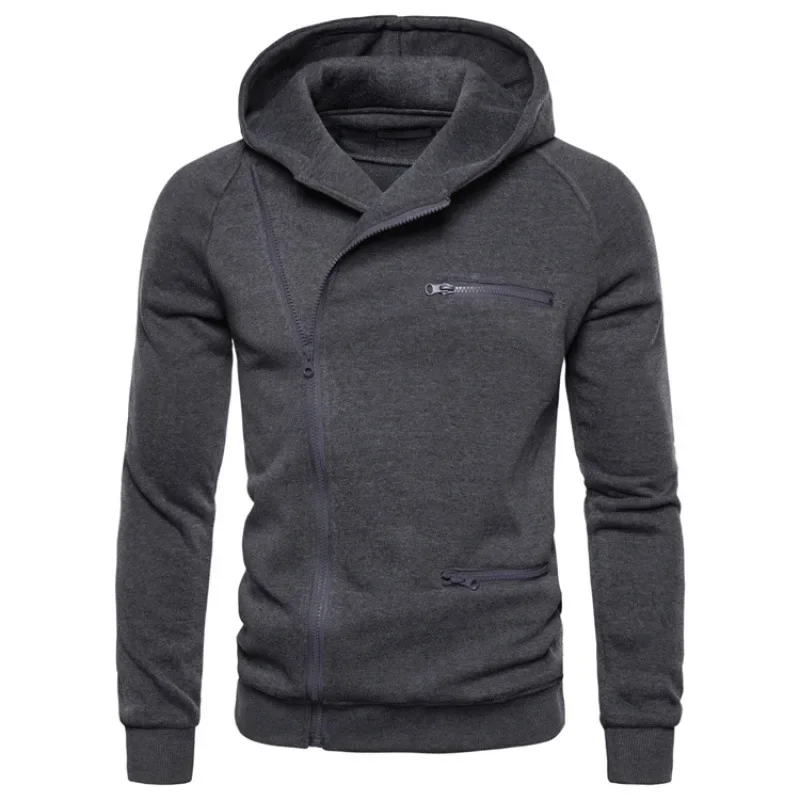 2023 Men's Autumn New Oblique Zipper Design Fashion Raglan Sleeve Hooded Men's Sweater Coat