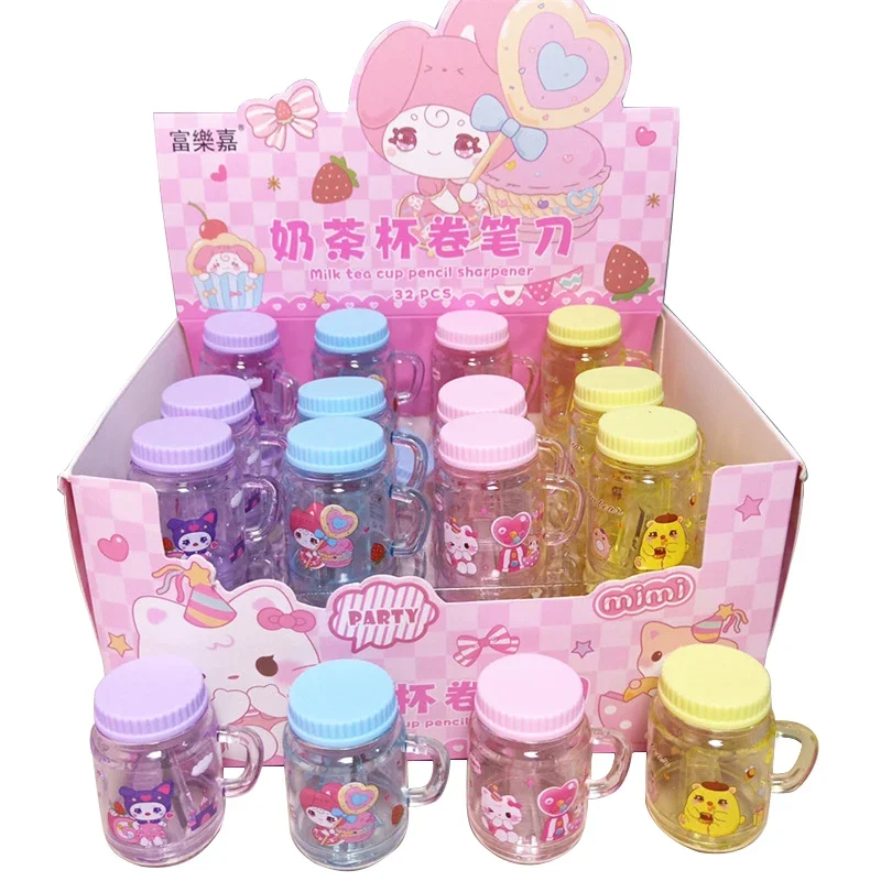 Sanrio กบเหลาดินสอ32ชิ้นที่เหลาดินสอลาย Hello Kitty Kuromi ถ้วยสำหรับนักเรียนเมโลดี้เครื่องเขียนอุปกรณ์การเรียนขายส่ง