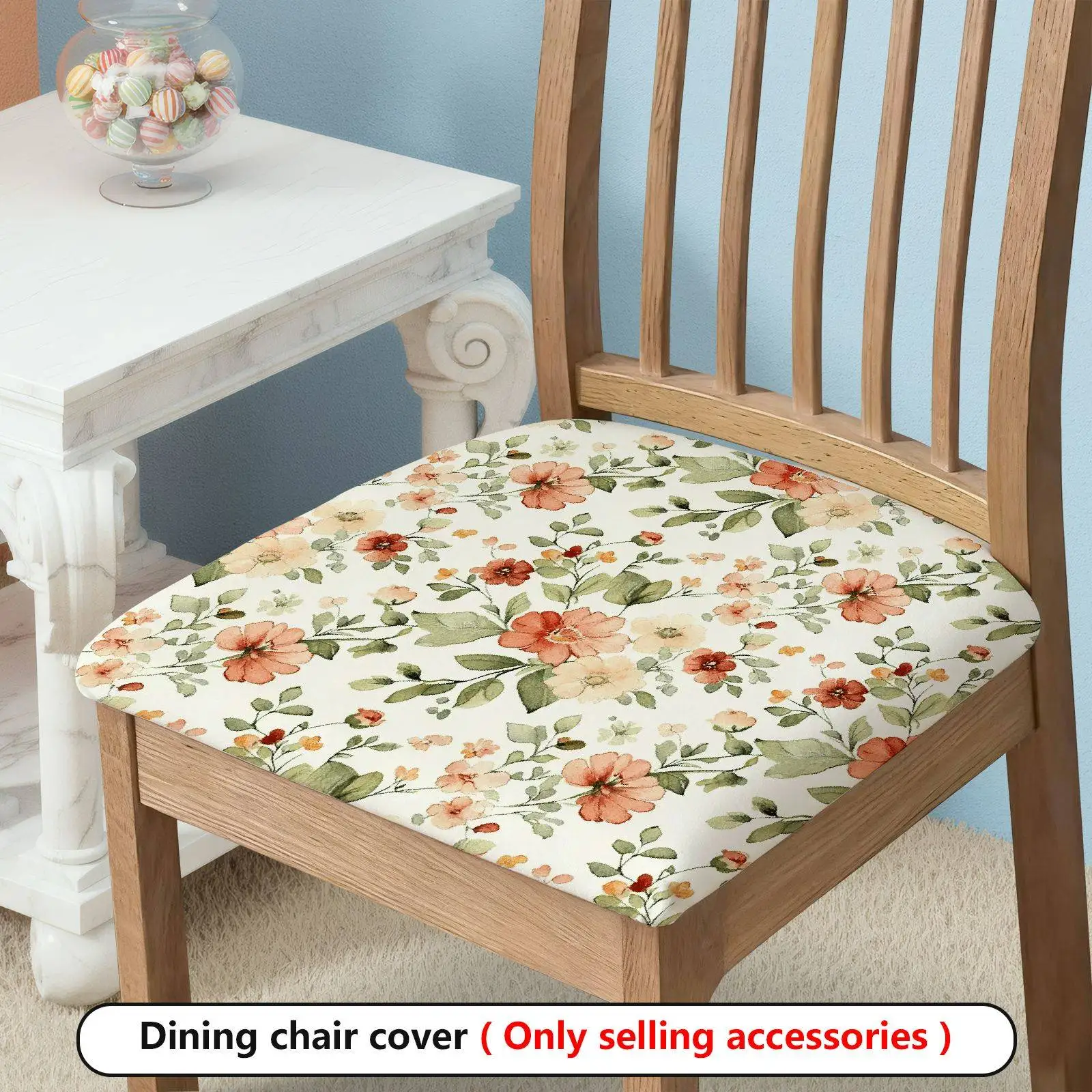 2/4/6pcs Chair Seat Slipcover,Watercolor Terracotta Floral Print Chair Slipcover for Home Decor